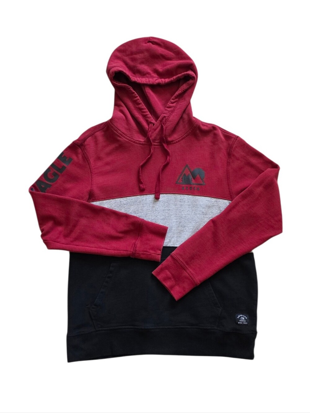 American Eagle Medium Maroon Gray Black Colorblock Outdoor Performance Hoodie
